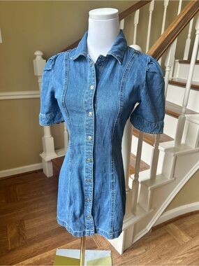 Sincerely Jules Blue Boho Western Denim Button-Down Shirt Dress XS